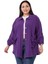 Büyük Beden Katlamalı Kollu Cebi Büzgü Detaylı Uzun Mor Ceket 2