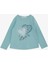 Kız Çocuk Uzun Kollu Tişört Yazlı Kalp Baskılı 3-8 Yaş, Su Yeşili 1