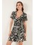 Desenli Kruvaze Yaka Regular Fit Elbise Kadın Elbise 5865723 4