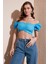 Slim Fit Büzgü Detaylı Kalp Yaka Crop Bluz Kadın Bluz 5865601 1