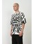 Unisex Baskılı Bisiklet Yaka Oversize T-Shirt - Beyaz 1