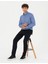 Erkek Lacivert Slim Fit Çizgili Beli Lastikli Bağcıklı Kanvas Pantolon 50279389-VR033 3