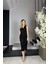 G0909 Drape Detaylı Simli Abiye Elbise Siyah 1