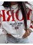 Ekru Kırmızı Kol Baskı Detaylı New York Baskılı Oversize Sweatshirt 2