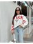 Ekru Kırmızı Kol Baskı Detaylı New York Baskılı Oversize Sweatshirt 4