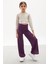Mor Yırtmaçlı Paça Kuşaklı Viskon Kumaş Kız Pantolon 18104 1