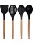 Siyah Bambu Silikon Servis Set - Kepçe, Kaşık, Kevgir, Makarna, Açılı Düz Spatula, Çırpıcı 7 Adet 3