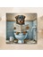 Tekli Kare Kanvas Banyo Tablosu Gazete Okuyan Rottweiler 3