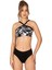 Kadın Halter Yaka Siyah Beyaz Desenli Bikini Takımı 4