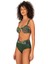 Kadın Yeşil Yaprak Desenli Parıltılı Yüksek Bel Bikini Takımı 4