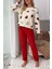 Kalp Baskılı Peluş Polar Alt Üst Uzun Kollu Pijama Takımı 5