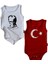Atatürk Organik Baskılı Bebek Body %100 Pamuklu Ay Yıldız Beyaz/kırmızı Çıtçıtlı Body Zıbın 2 Adet 2