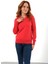 Kadın Kırmızı %100 Organik Pamuk V Yaka Triko Kazak Bluz TRIST-6102 2