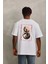 Oversize Baskılı Bisiklet Yaka T-Shirt - Beyaz 2