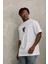 Oversize Baskılı Bisiklet Yaka T-Shirt - Beyaz 4
