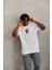 Oversize Baskılı Bisiklet Yaka T-Shirt - Beyaz 5