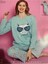 Kedi Baskılı Pijama Takımı Fıstık Yeşili 2