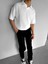 Oversize Polo Yaka Basic Fitilli T-Shirt Ekru 4