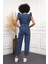 Kadın Fırfır Detaylı Kolsuz Mom Kalıp Denim Tulum 2