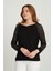 Kadın V Yaka Transparan Kol Bluz Siyah 2