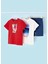 Erkek Çocuk 3 Parça Baskılı T-Shirt - Şort Takım Kırmızı-Beyaz 3