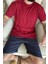 Bordo Üst Lacivert Alt Erkek Şortlu Pijama Takımı 5