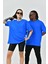 Unisex Basic Bisiklet Yaka Oversize T-Shirt - Mavi 1