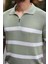 Yarım Fermuar Çizgili Oversize Triko T-Shirt - Yeşil 2