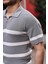 Yarım Fermuar Çizgili Oversize Triko T-Shirt - Gri 2