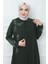 Büyük Beden Yaprak Taşlı Anne Elbisesi Haki Hm2350 1