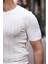 Saç Örgü Fit Kesim Bisiklet Yaka Triko T-Shirt - Beyaz 4
