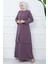 Kolları Taşlı Büyük Beden Anne Elbisesi Mürdüm HM2349 5