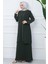 Kolları Taşlı Büyük Beden Anne Elbisesi Haki Hm2349 1