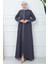 Işıl Taş Detaylı Büyük Beden Ferace Füme HM2351 1
