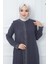 Işıl Taş Detaylı Büyük Beden Ferace Füme HM2351 4