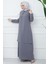 Kolları Taşlı Büyük Beden Anne Elbisesi Gri HM2349 4