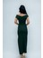 Babel Kumaş Kayık Yaka Inci Detaylı Kalem Elbise - Zümrüt Yeşil 5