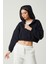 2D2BW Kadın Basic Fermuarlı Kapüşonlu Crop Kalın Içi Polarlı Örme Sweatshirt 1