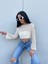 Kadın Krem Renk Dantelli Crop 1