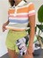 Kadın Ince Burgu Kumaş Polo Yaka Çizgili Crop Bluz 3