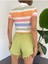 Kadın Ince Burgu Kumaş Polo Yaka Çizgili Crop Bluz 4