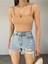 Kadın Bej Scuba Crep Kumaş Mini Crop 1