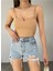 Kadın Bej Scuba Crep Kumaş Mini Crop 3