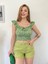 Kadın Yeşil Çiçek Desenli Mini Crop 2