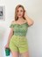 Kadın Yeşil Çiçek Desenli Mini Crop 3