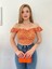 Kadın Turuncu Çiçek Desenli Mini Crop 2