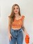 Kadın Turuncu Çiçek Desenli Mini Crop 3