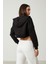 Kadın Basic Fermuarlı Kapüşonlu Crop Kalın Içi Polarlı Örme Sweatshirt 5