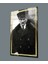 Gold Şerit Siyah Beyaz Pardesülü Atatürk Portresi Cam Tablo, Uv Baskılı ve Temperli, Hediyelik 1