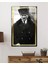 Gold Şerit Siyah Beyaz Pardesülü Atatürk Portresi Cam Tablo, Uv Baskılı ve Temperli, Hediyelik 2